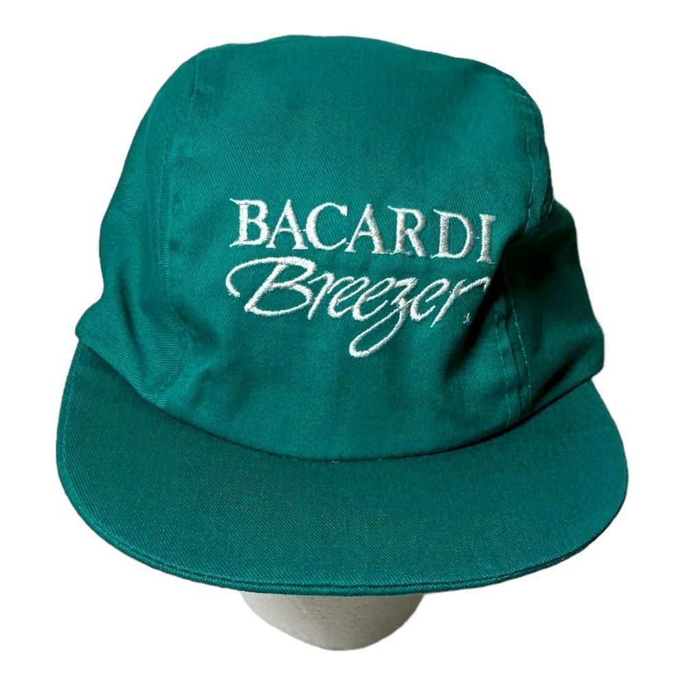Vintage 90s Bacardi Breezer Teal 5 Panel Elastic Back Baseball Hat Cap
